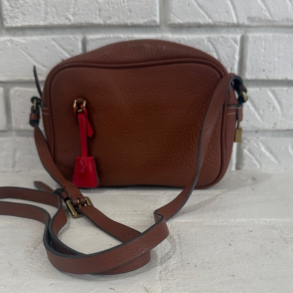 J. Crew Handbags - J. Crew Brown Leather Crossbody Bag with Red Accent